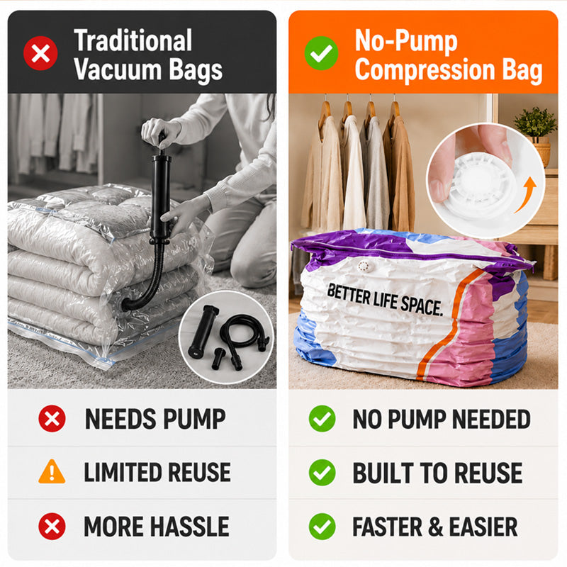 🥳2026 HOT SALE🥳💞 50% OFF! No‑Pump Vacuum Storage Bags – Press & seal, no pump needed. Saves 80% space, keeps clothes dry & dust‑free. Perfect for bulky bedding & off‑season gear. 🛏️🗄️
