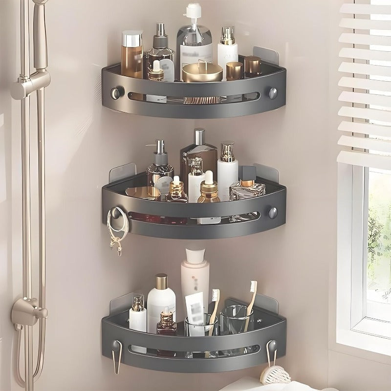 🔥 Bathroom Storage Upgrade 🚿 No-Drill Triangle Shower Caddy with Strong Adhesive & Fast Drainage