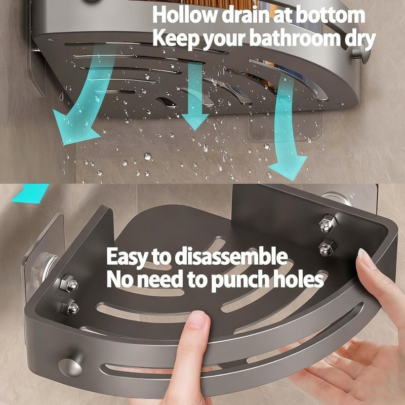🔥 Bathroom Storage Upgrade 🚿 No-Drill Triangle Shower Caddy with Strong Adhesive & Fast Drainage